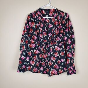 Torrid Black Floral Print Long Sleeve Semi Sheer Blouse Size 1